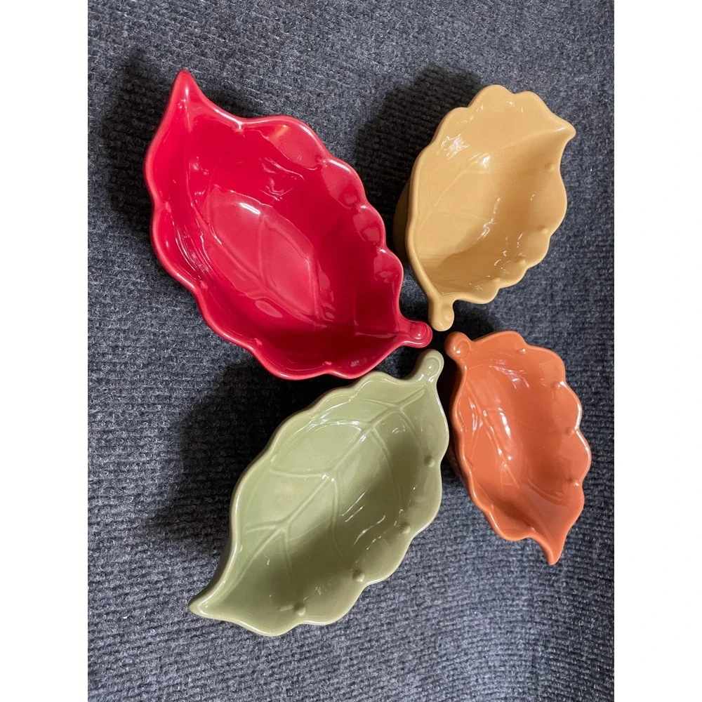 Princess House Pavillion Leaf Ceramic Bowls Set 4 Fall Autumn Colors Oven Safe